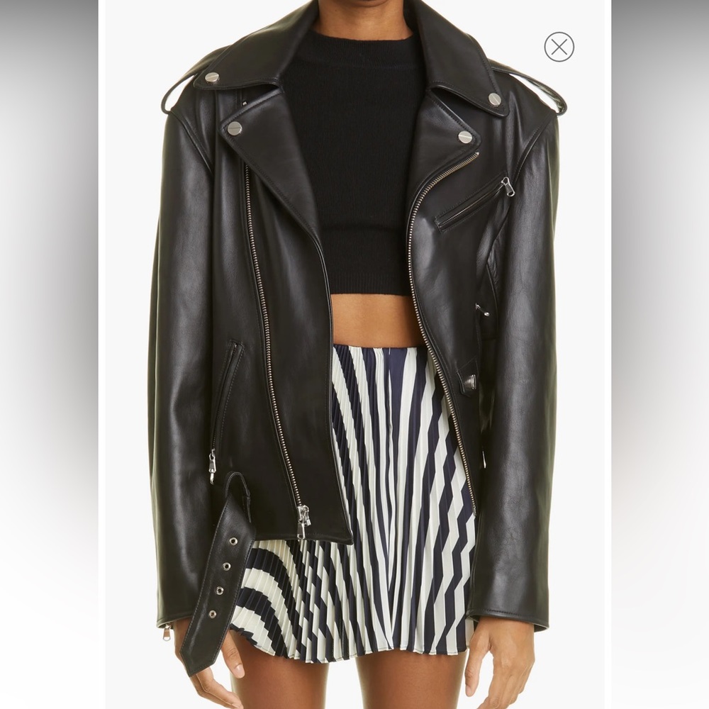 MONSE Cutout Belted Leather Biker Jacket in Black Medium
